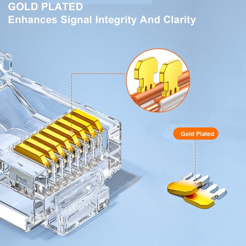 PETECHTOOL RJ45 CAT6 Connector End Pass Through Ethernet Cat6 Ends 8P8C Modular Plug for Solid or Stranded UTP Ethernet Cable ï¼ˆ 100 Packs - with Wire Stripper - Image 3